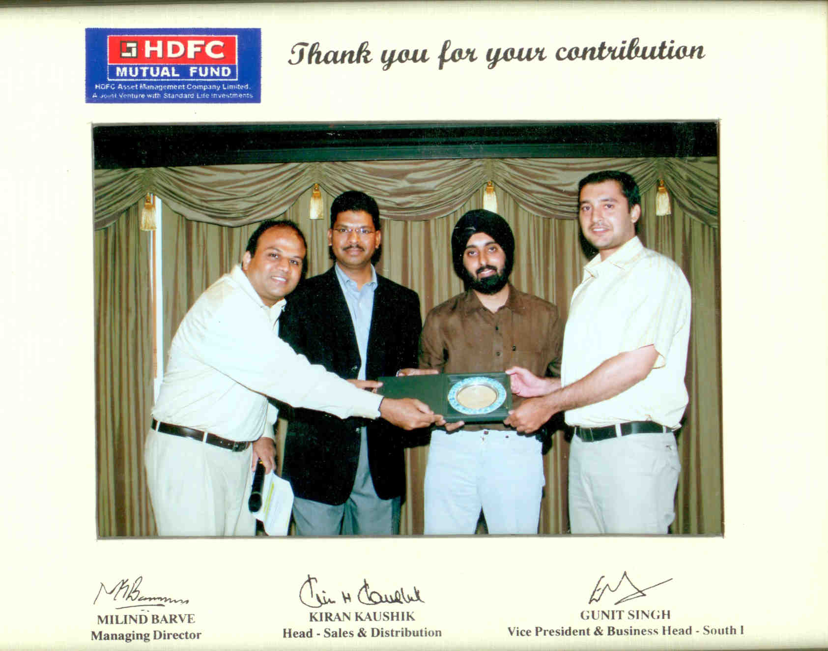 2006 Upper Crest award for top equity mobilization in South India, presented at Bangkok 